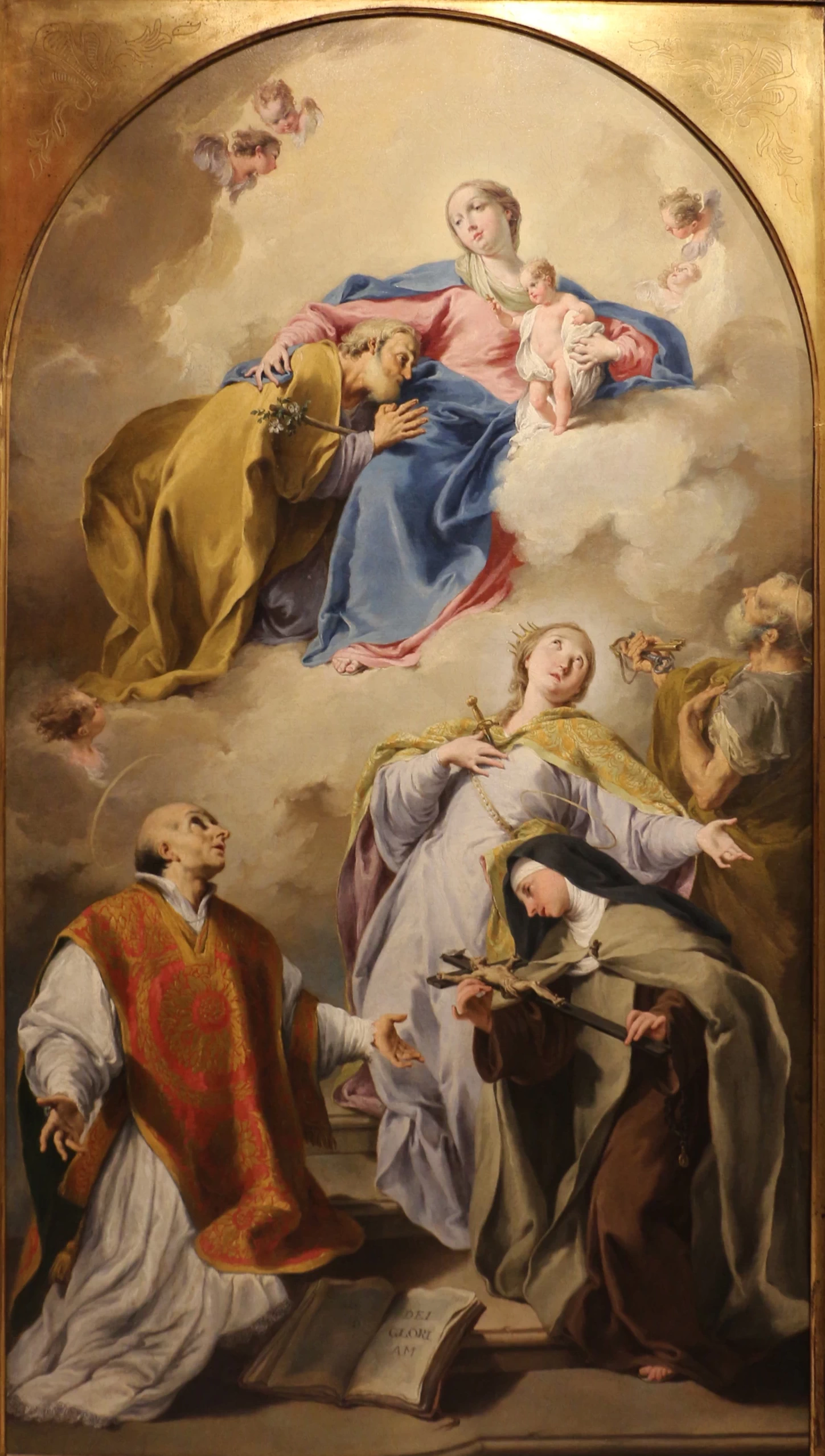 Giovan battista pittoni, santi in adorazione della sacra famiglia in gloria